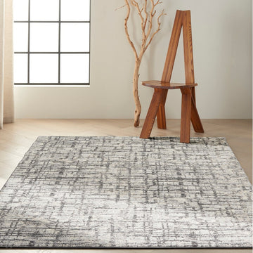 CK Rush CK952 Modern Crosshatched Linear Abstract Distressed Hi-Low Textured Low-Profile Short-Pile Ivory/Grey/Charcoal Rug-Calvin Klein-Rug Love - The Most Loved Rug Store